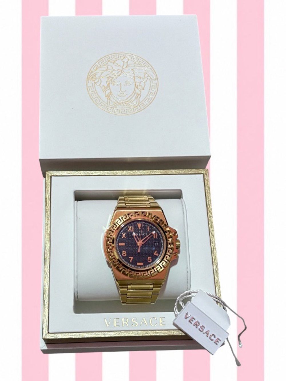 Versace Gold and Black Medusa Greek Key Bracelet Watch